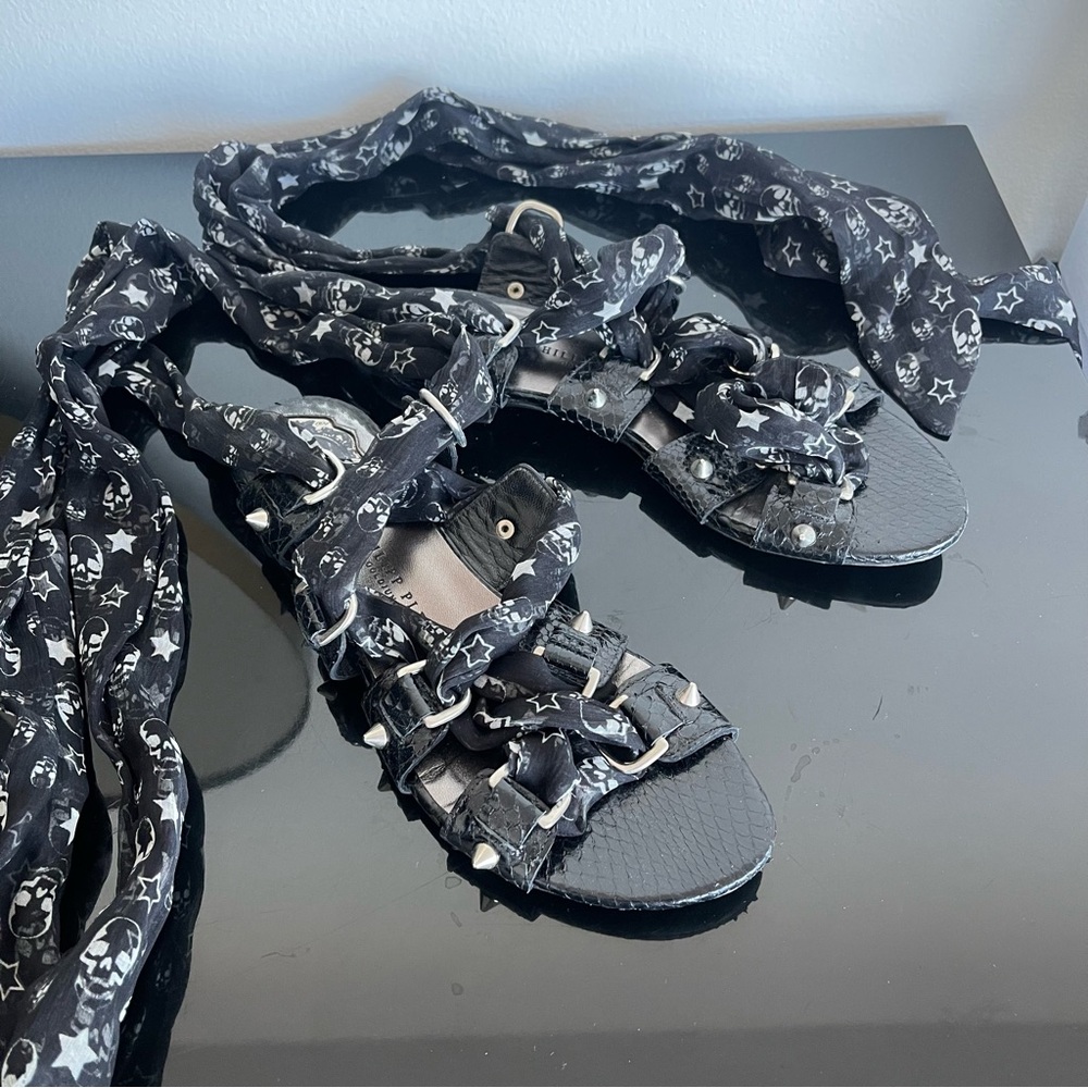 Philipp Plein lace up silk and python sandal 37
